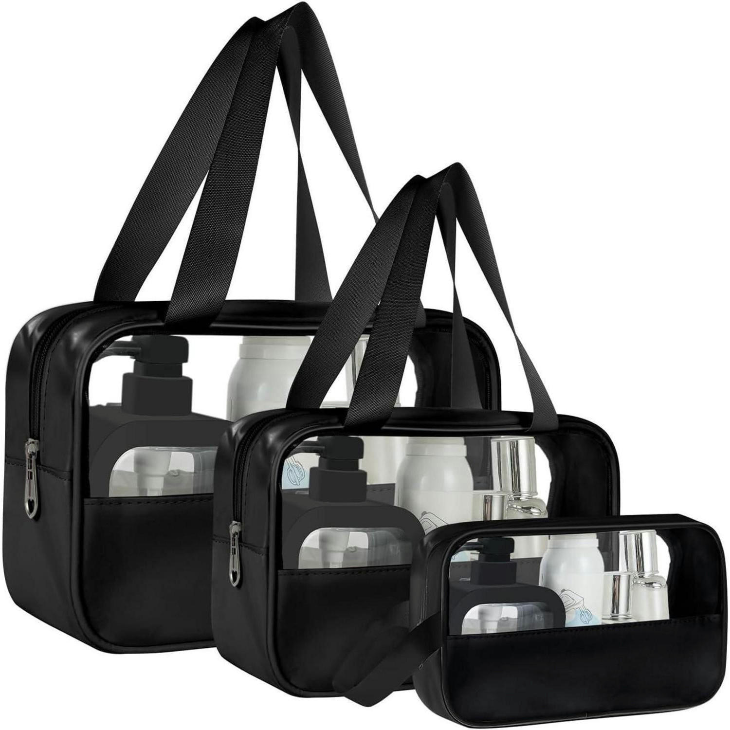 KULTURBEUTEL Set 3-teilig Transparent Schwarz - Schwarz, Kunststoff (22.5/3.8/32cm)