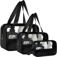 KULTURBEUTEL Set 3-teilig Transparent Schwarz - Schwarz, Kunststoff (22.5/3.8/32cm)