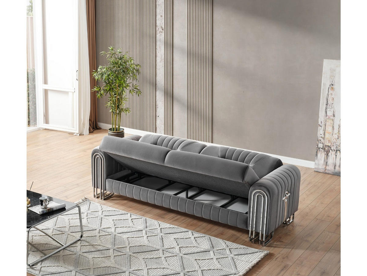 SITZGARNITUR Bogota, Grau Stellvariante 3+2+1 - Grau, Holzwerkstoff/Metall (240/87/98cm)