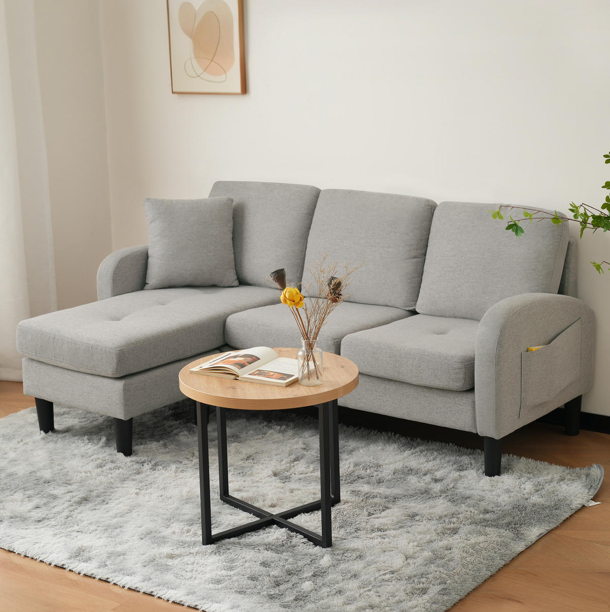 ECKSOFA modular mit Chaiselongue 166 x 118 x 77 cm Grey - Grau, Holz (118/166cm) - Meubliv