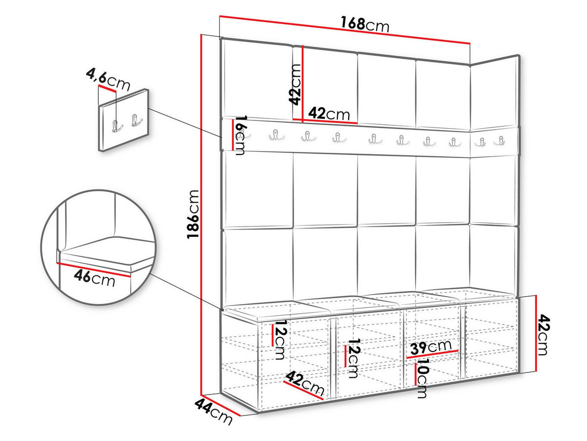 GARDEROBEN-SET Orion II - Weiß/Braun, Holzwerkstoff/Kunststoff (168/186/46cm) - MIRJAN24
