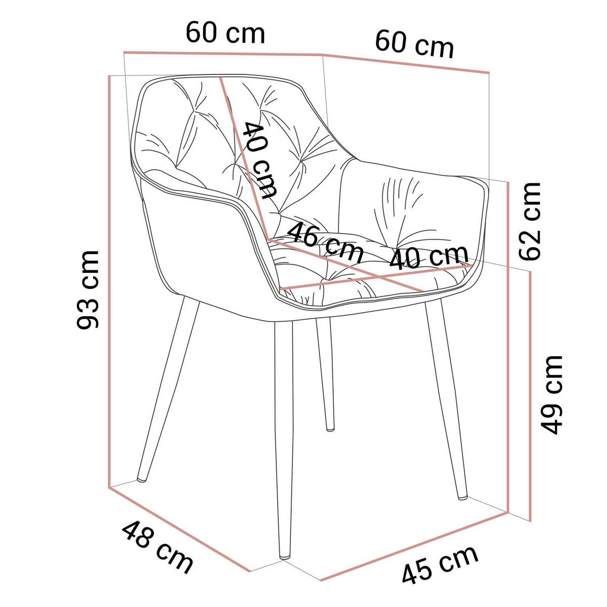 ARMLEHNENSTUHL TOKIO - Schwarz, Textil (60/96/46cm) - Lookway