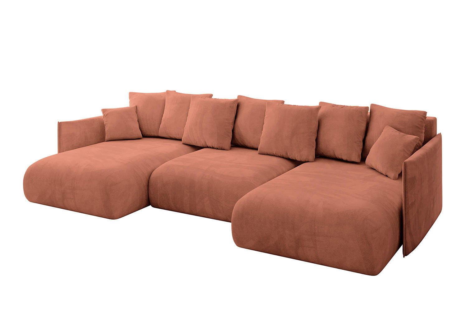 WOHNLANDSCHAFT mit Schlaffunktion und Bettkasten ONESK-U 317x177x72 Apricot Velours - Koralle, Holzwerkstoff/Kunststoff (317/72/177cm) - ALTDECOR