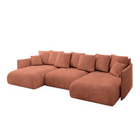 WOHNLANDSCHAFT mit Schlaffunktion und Bettkasten ONESK-U 317x177x72 Apricot Velours - Koralle, Holzwerkstoff/Kunststoff (317/72/177cm) - ALTDECOR