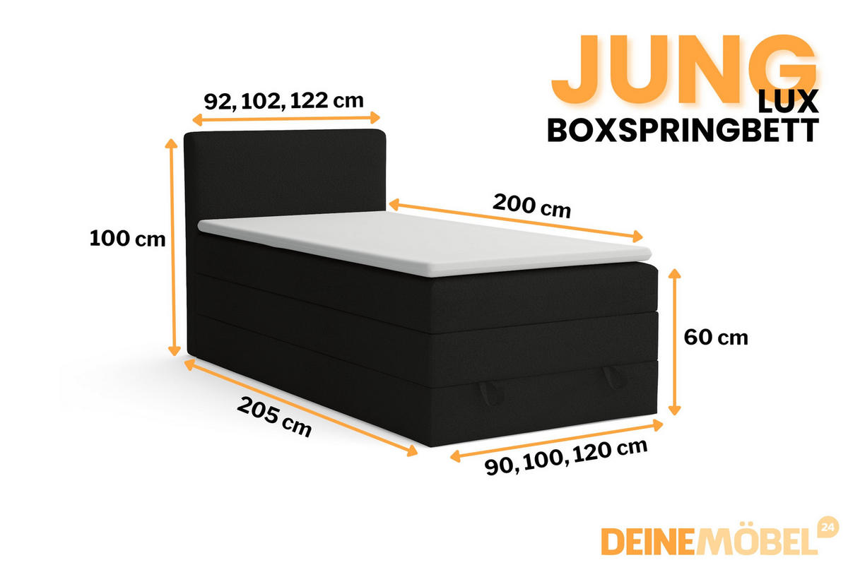 BOXBETT JUNG LUX 90/200 in Boucle Schwarz - Schwarz, Holz/Holzwerkstoff (90/200cm) - Deine Möbel 24