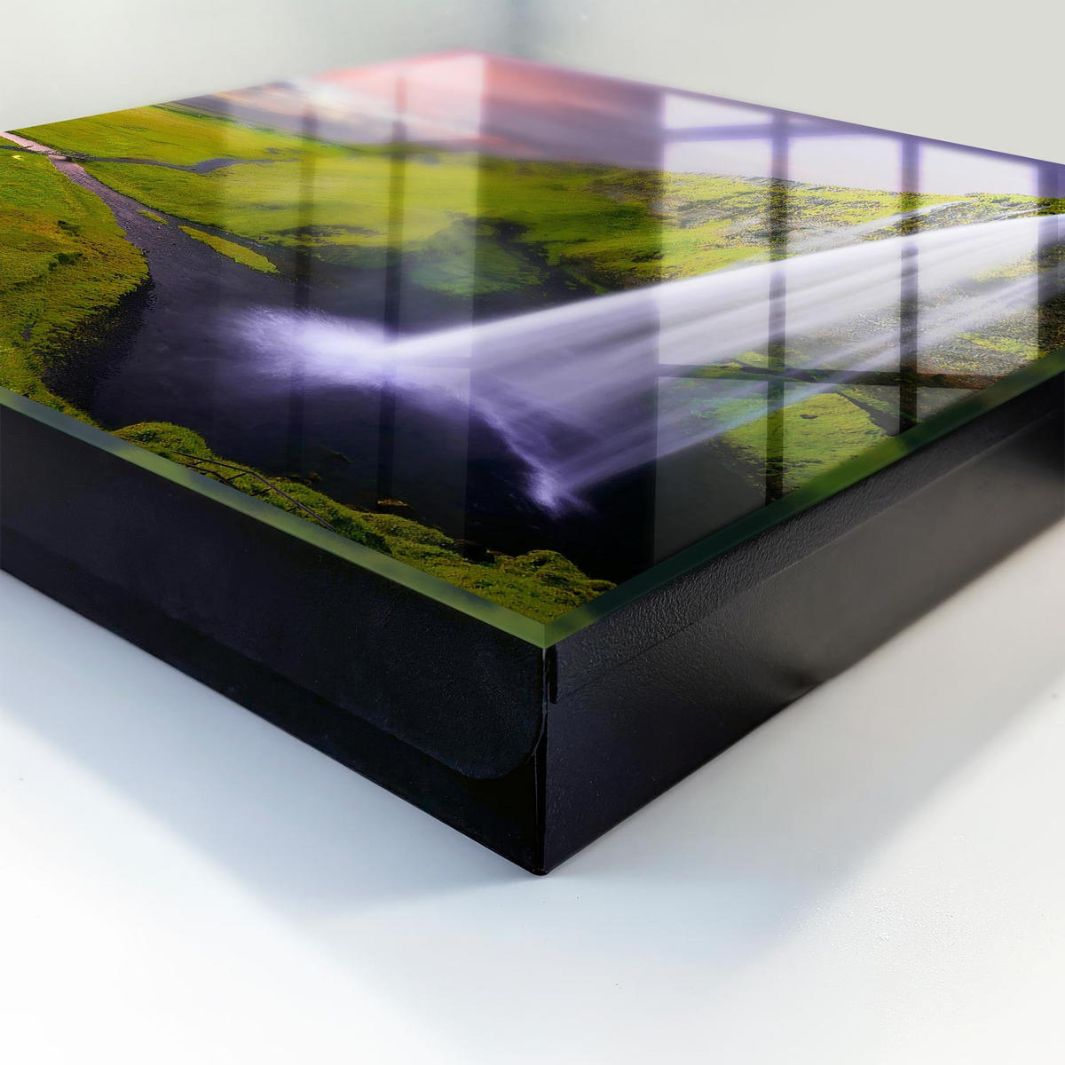 SCHLÜSSELBOX Schwarz 30x30 cm- Türöffnung nach rechts - Bergwasserfall - Grün, Metall (30/30/5cm) - TULUP
