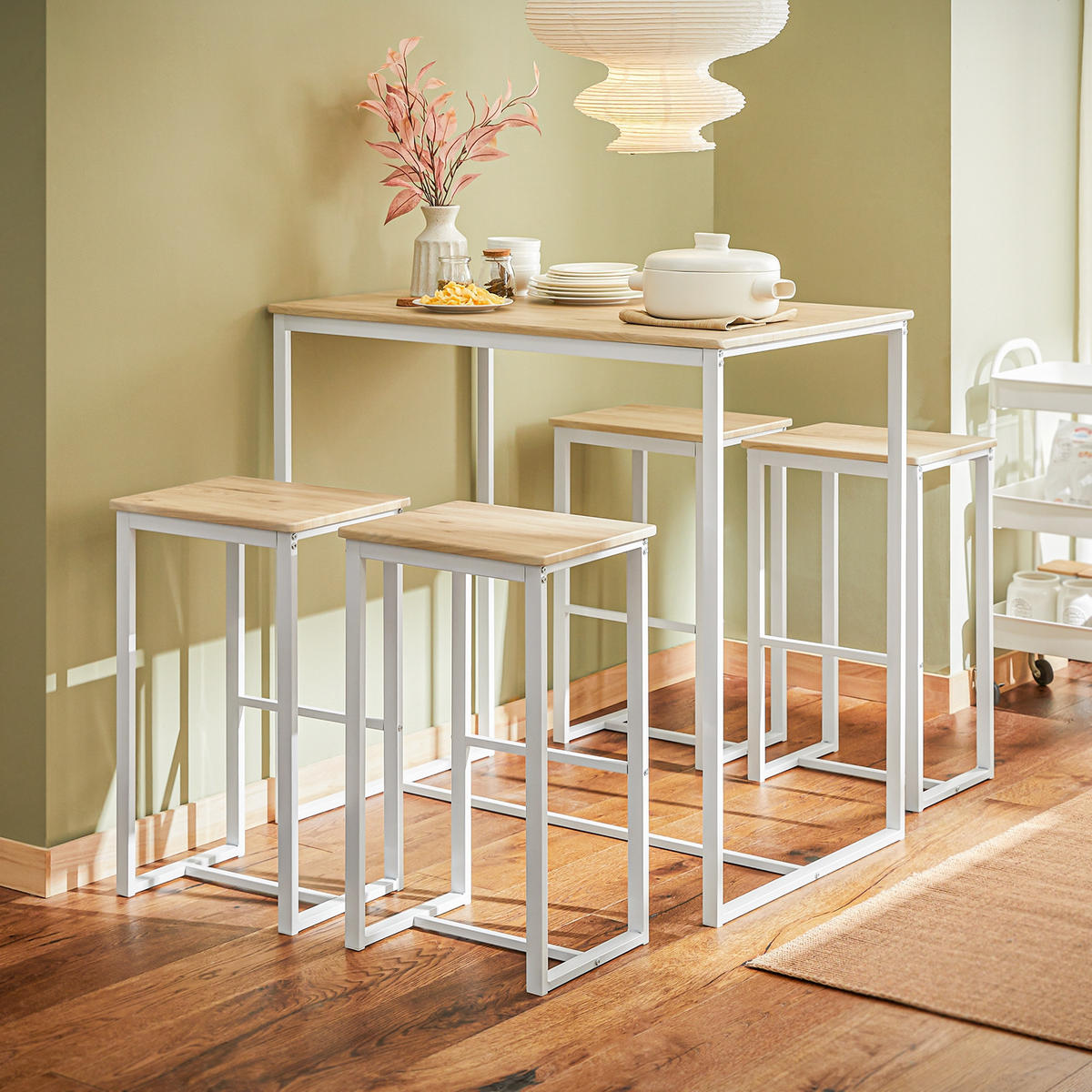BARTISCH + 2 x BARHOCKER - Weiß, Holzwerkstoff (100/96/60cm) - SoBuy