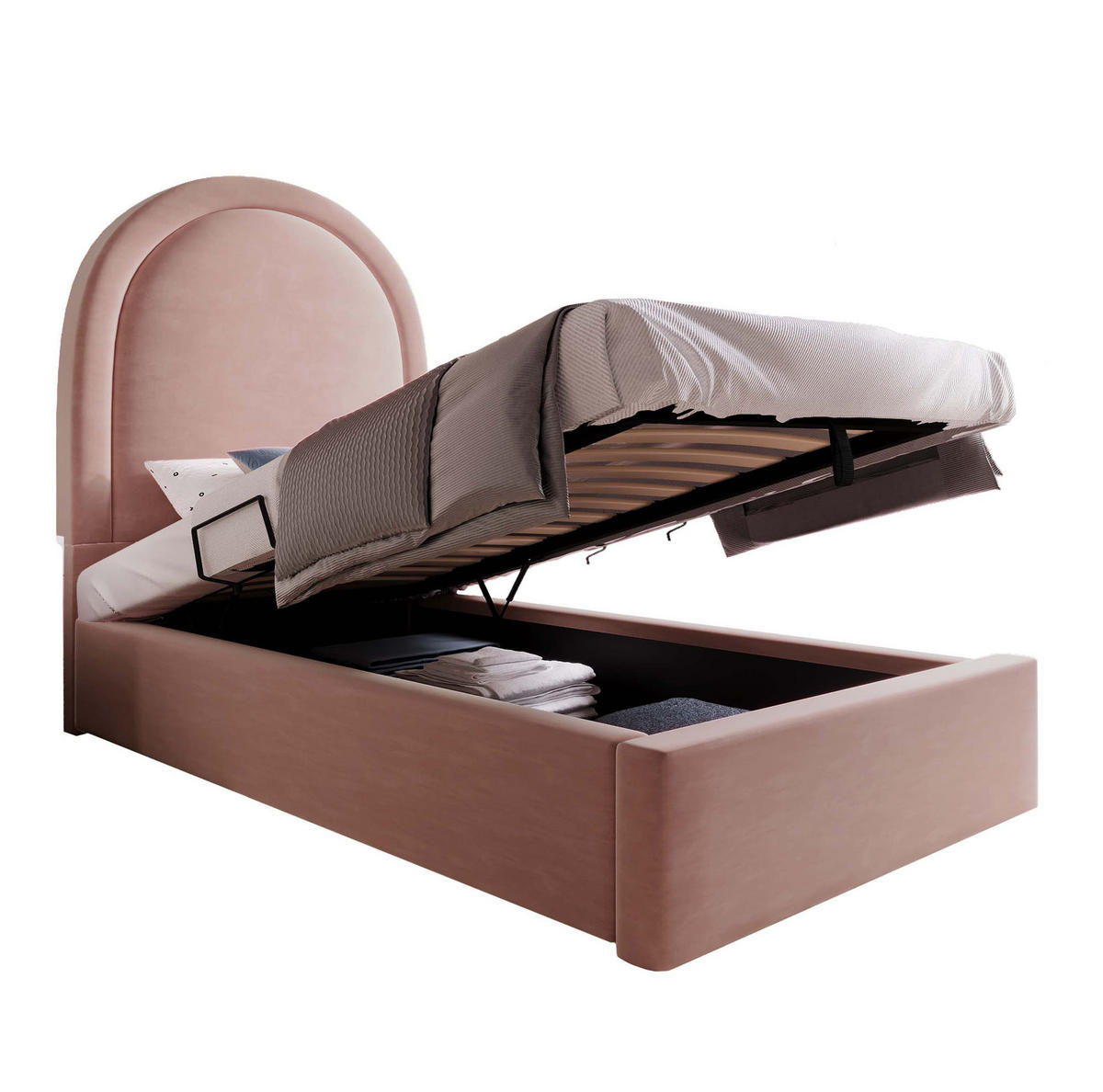 POLSTERBETT 90/200 cm Rosa mit Hydraulik und Lattenrost ohne Matratze - Rosa, Textil (90/200cm) - MIVRAY