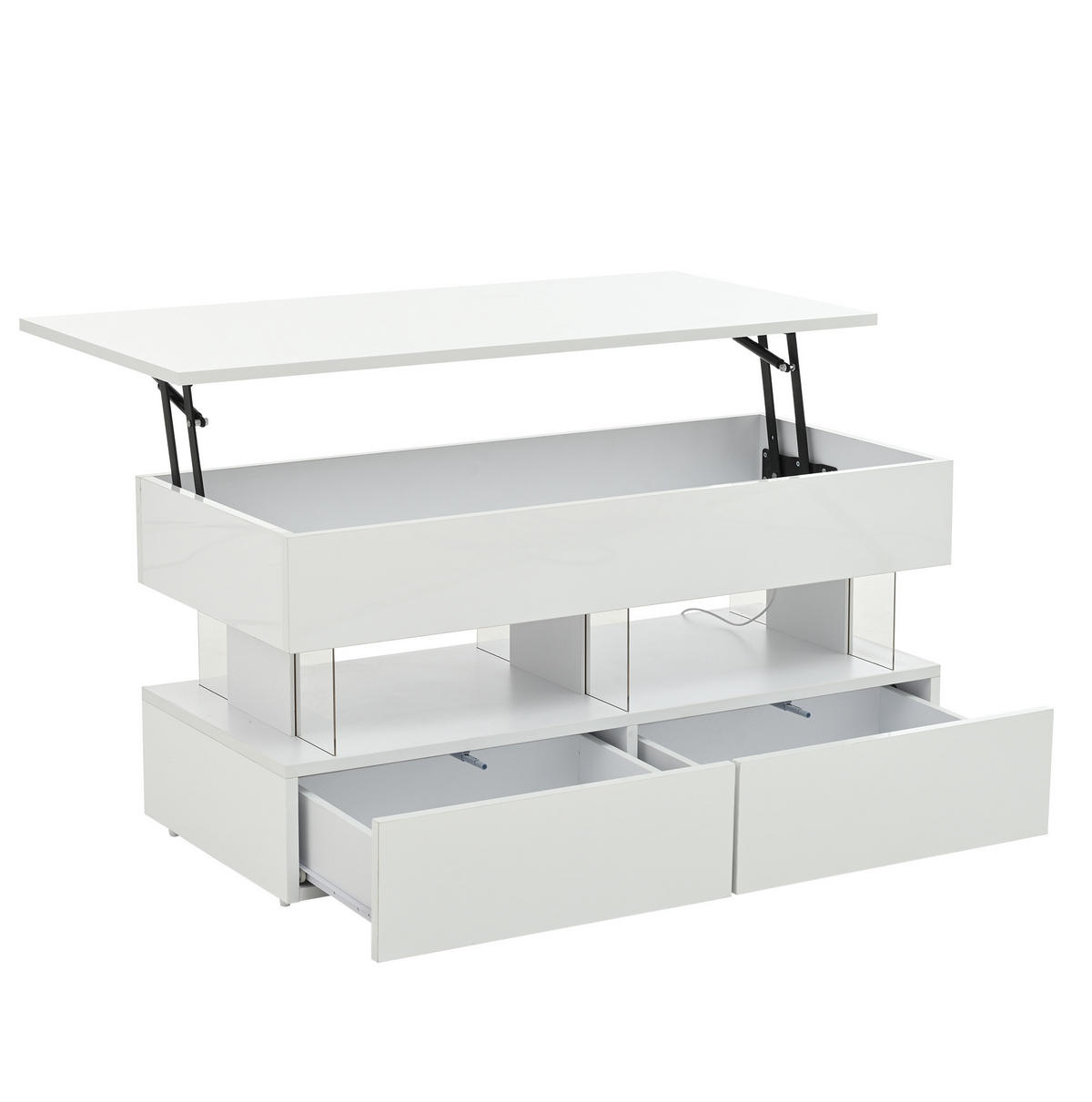 KONFERENČNÍ stolek, 100/50/46 cm bílý, výškově nastavitelný s LED a úložným prostorem - bílá, kompozitní dřevo (120/50/46cm) - BEAOK