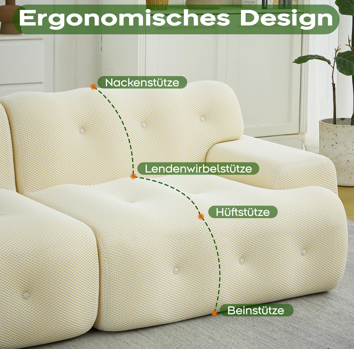 2-SITZER-SOFA aus Stoff 224x104x66 cm Beige montagefrei mit breiten Armlehnen und tiefem Sitzkomfort - Beige, Textil (224/66/104cm) - Modfu