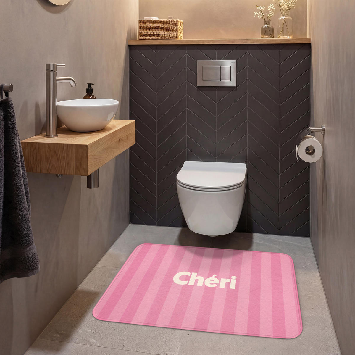 WC PŘEDLOŽKA Pruhované - růžové - Chéri 90x60 cm - růžová, textil/plast (90/1cm) - OnlyWow