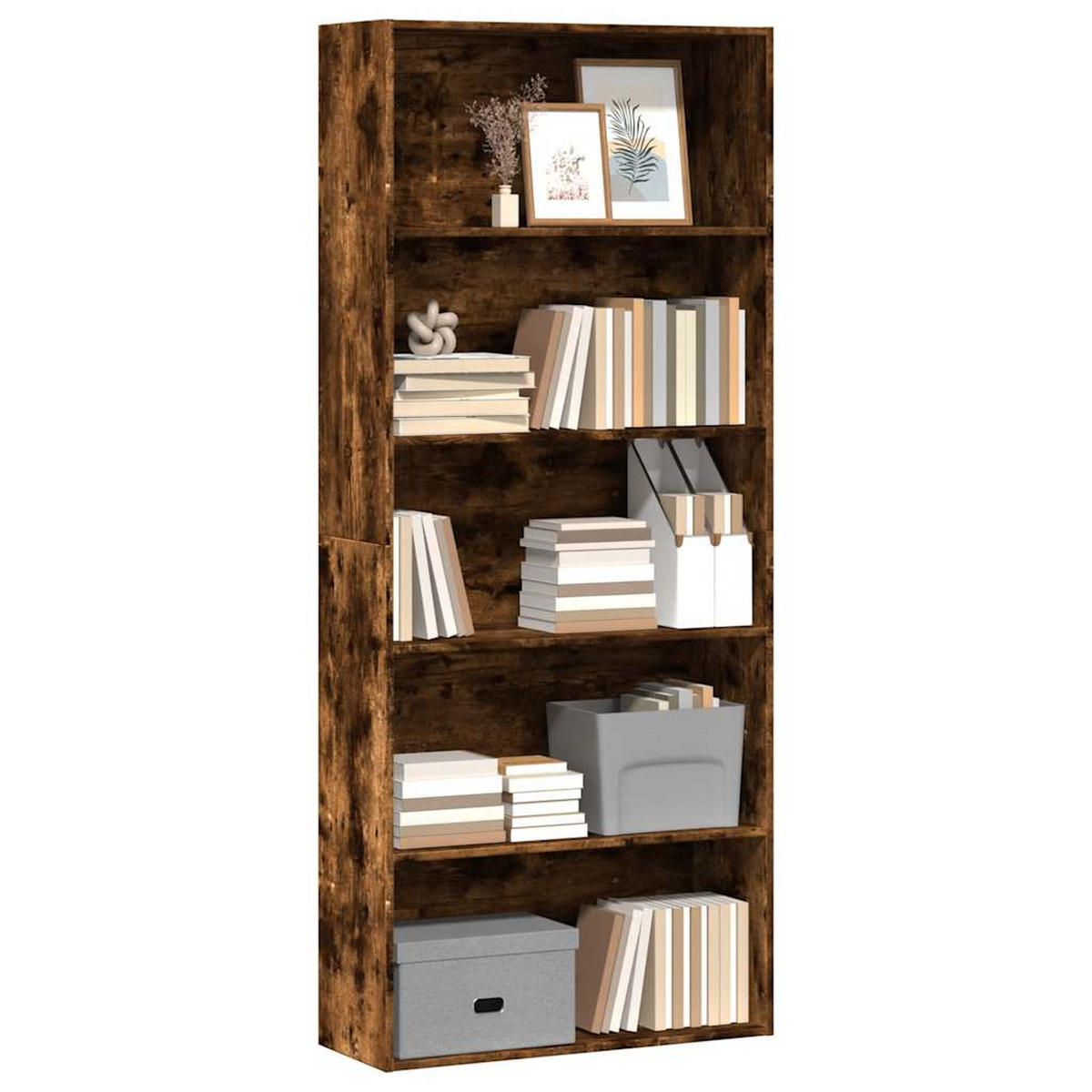 BÜCHERREGAL mit 5 Fächern 80/30/189 cm aus Holzwerkstoff Räuchereiche Dekor - Dunkelbraun, Holz (80/189/30cm) - vidaXL