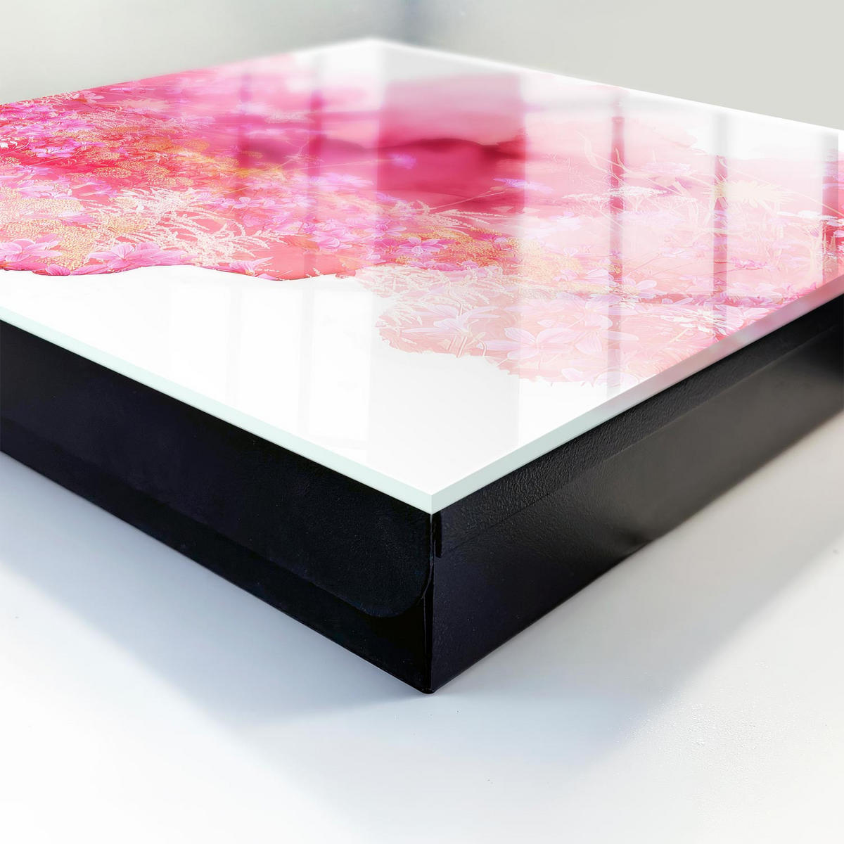 SCHLÜSSELBOX Schwarz 30x30 cm- Türöffnung nach rechts - Blumenlandschaft - Pink, Metall (30/30/5cm) - TULUP