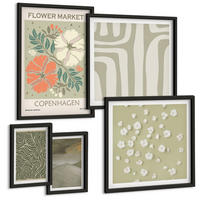 BILDER SET 5er Set - 50x50 cm & 20x30 cm & 40x60 cm Schwarzer Rahmen - Abstrakte Boho-Muster - Schwarz, Kunststoff (40/60cm) - TULUP