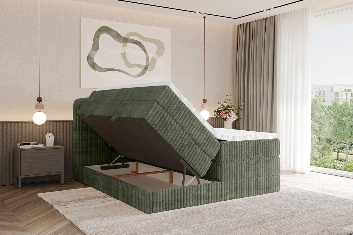 BOXBETT mit Matratze H3|H4 - NINA KING - 160x200 cm - Olive - Olivgrün, Holzwerkstoff (160/200cm) - ALTDECOR