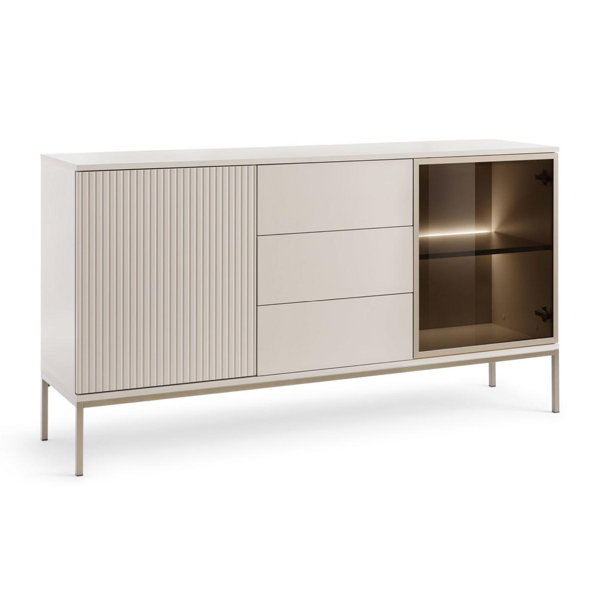 SIDEBOARD Tosena Greige mit LED 154 cm - Kaschmir/Goldfarben, Holzwerkstoff/Metall (154/83/39cm) - Selsey