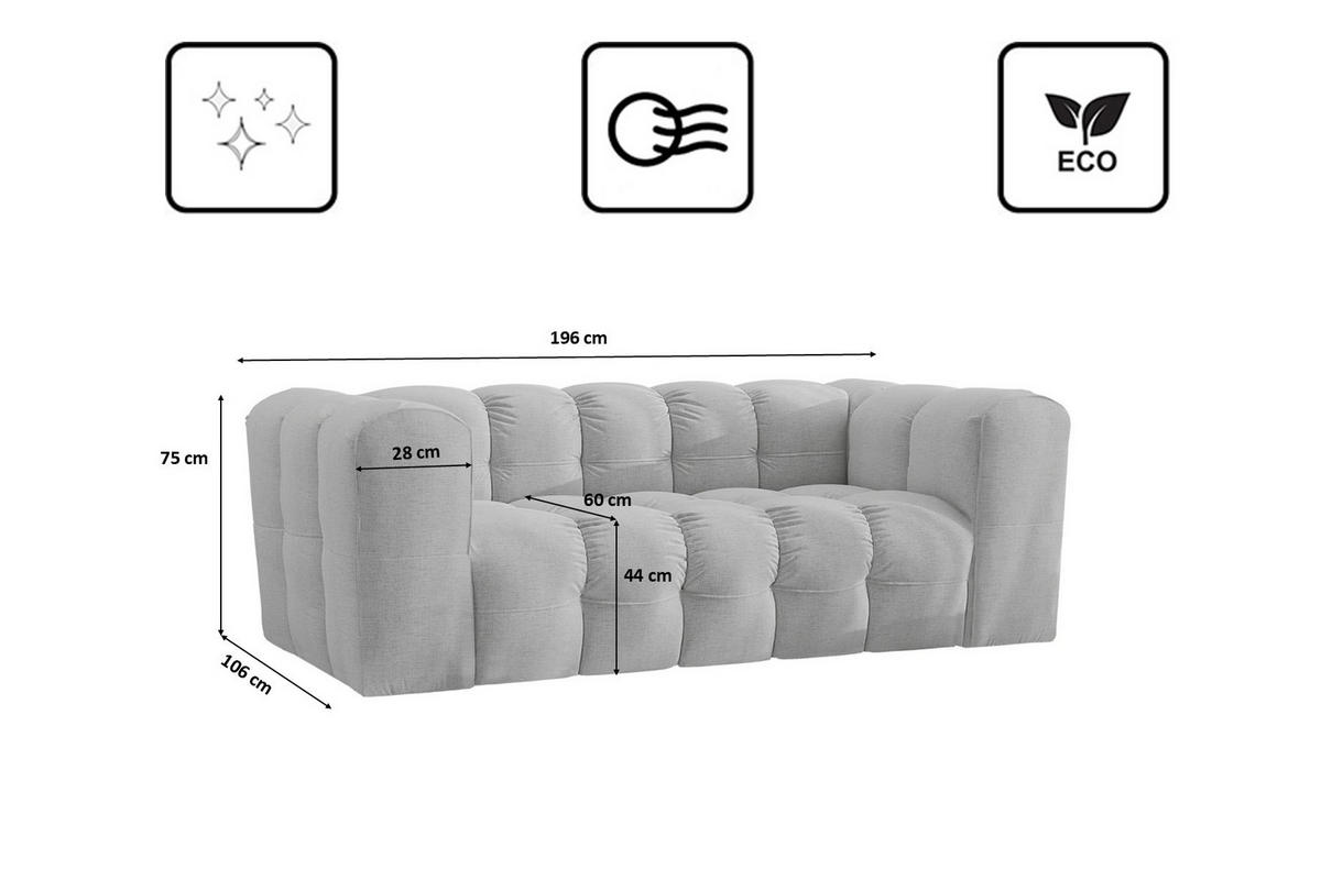 SOFA 2-Sitzer, Komfort, BALOO, Stoff Schenille, Hellgrau - Hellgrau, Holz (196/75/106cm) - Kaiser Möbel