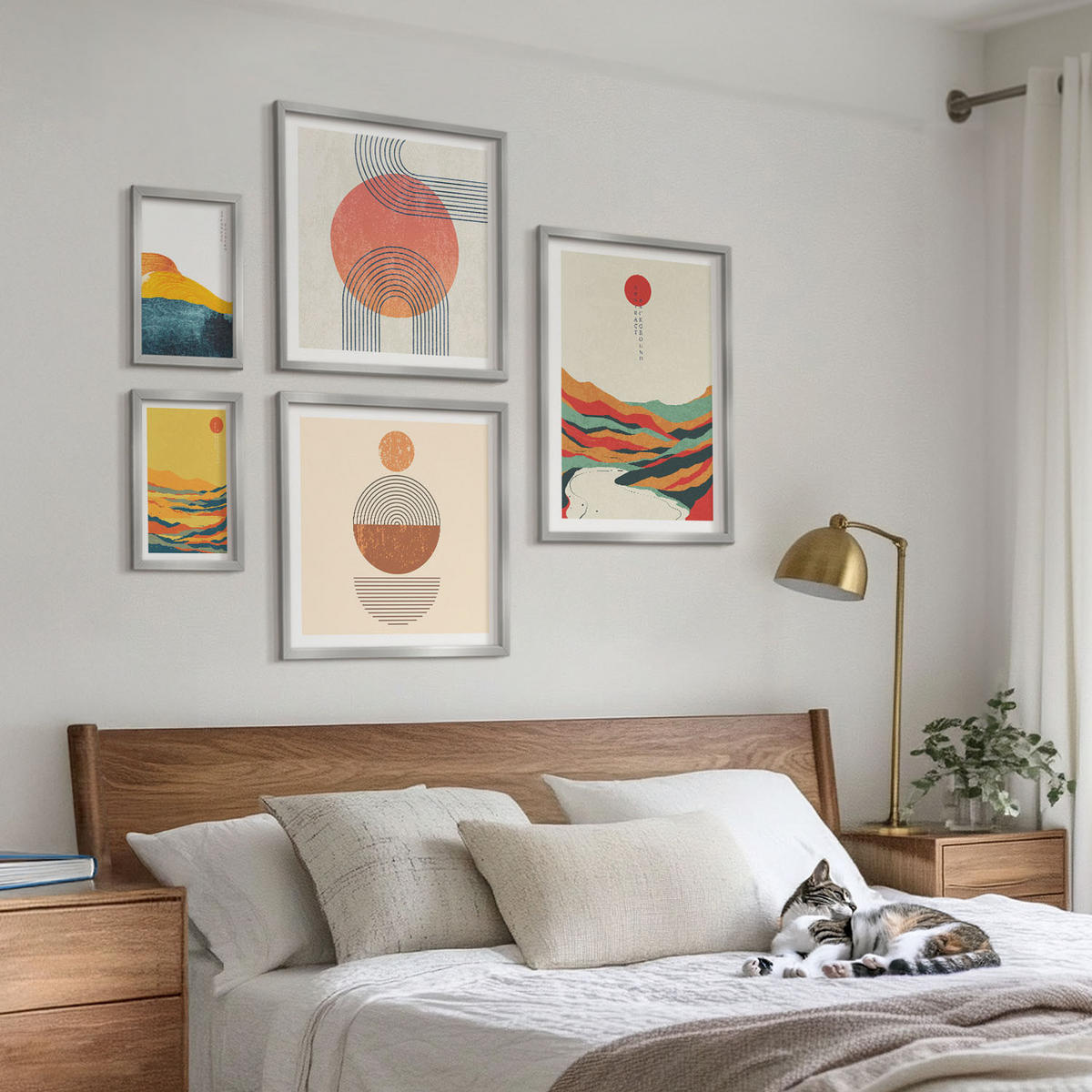 WANDBILDER 5er Set - 50x50 cm & 20x30 cm & 40x60 cm Silberner Rahmen - Abstrakte Berglandschaften - Silberfarben, Kunststoff (40/60cm) - ArtPrintCave