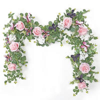 KÜNSTLICHE Blumengirlande 2er Set 1,8 m Rosa Eukalyptus mit Schmetterlingen - Multicolor, Textil (5cm)