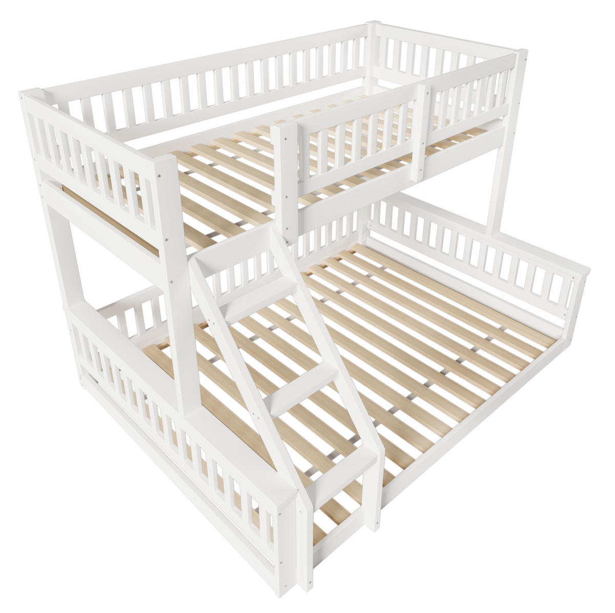 ETAGENBETT 90/200 cm + 140/200 cm, Weiß mit Leiter und Bettgitter ohne Matratze - Weiß, Holz (140/200cm) - MIVRAY
