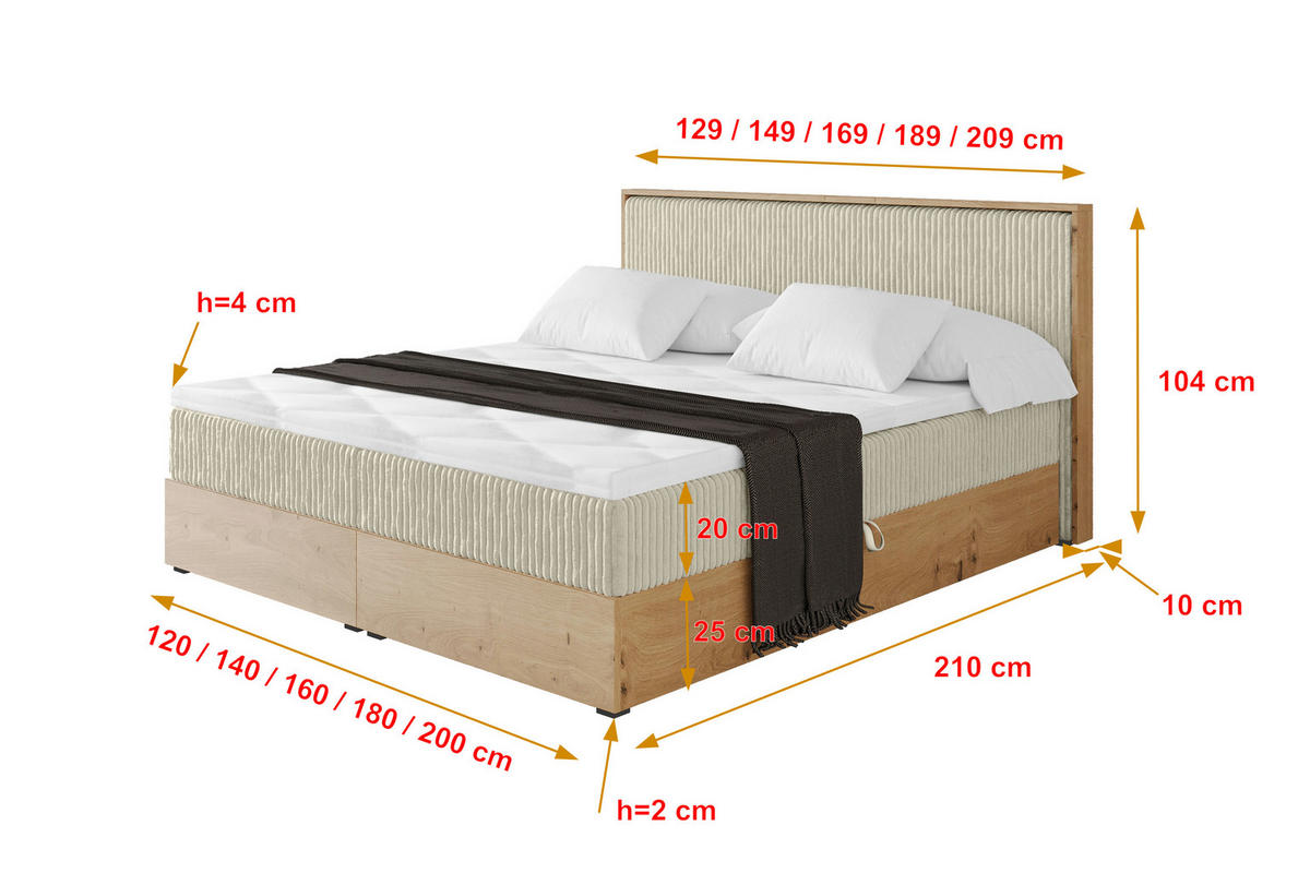 BOXBETT LOLLI9 - 160x200 - H3 Creme - Beige, Holzwerkstoff (160/200cm) - ALTDECOR