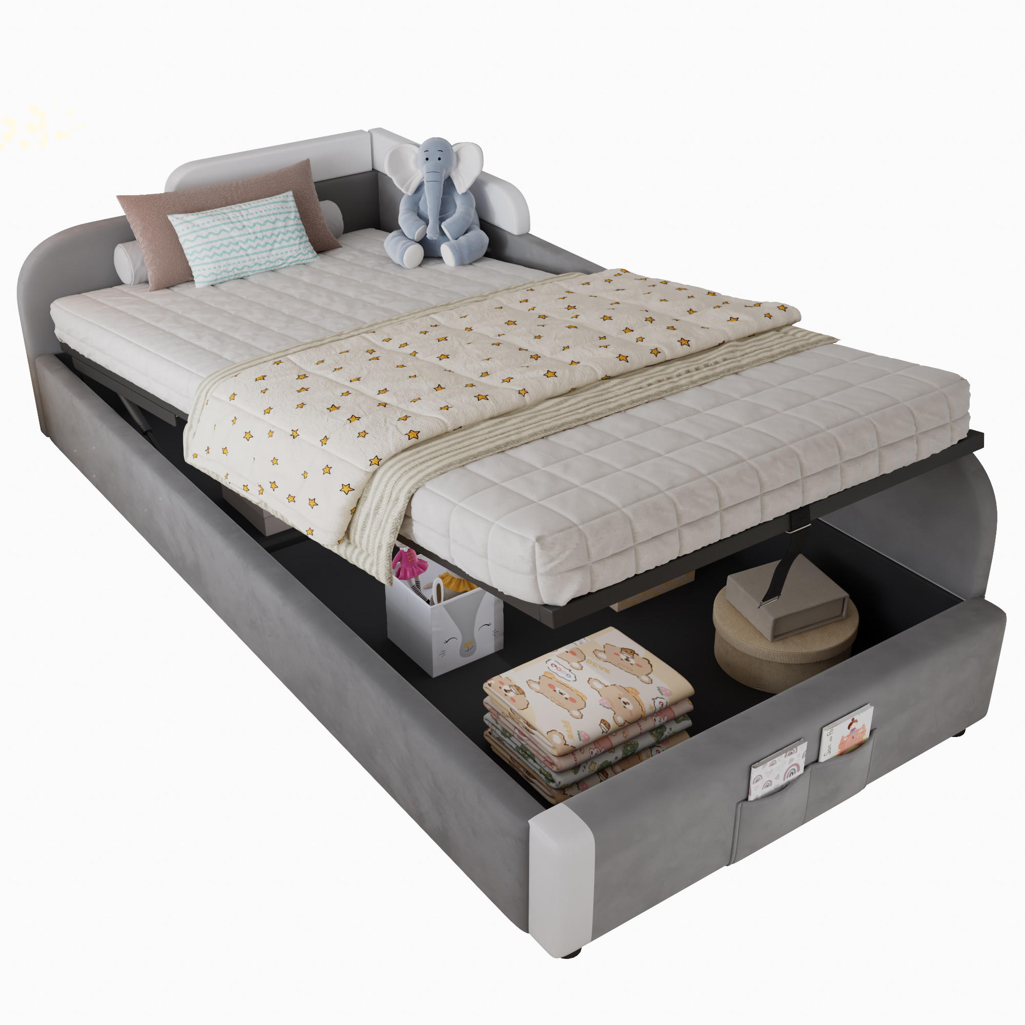 POLSTERBETT aus Samt 90x200 cm in Grau mit hydraulischem Stauraum - Grau, Textil (90/200cm) - Modfu