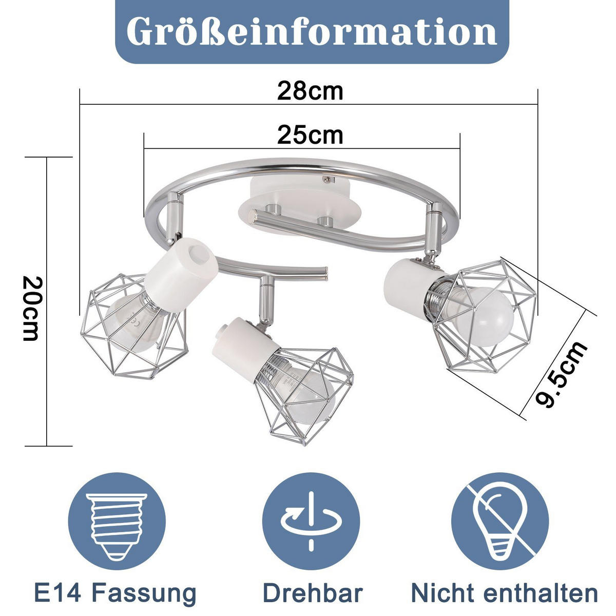 DECKENSTRAHLER Kabel 25/20/9.5cm - Weiß, Metall (25/20/9.5cm) - ZMH