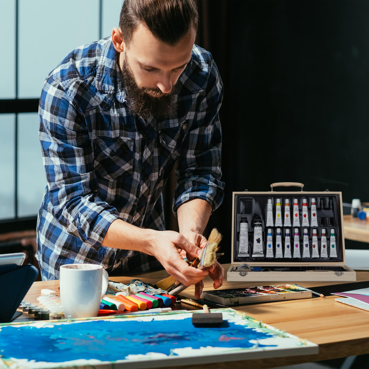 MALKOFFER - Hellbraun, Holz/Kunststoff (36.5/5/26.5cm) - Relaxdays