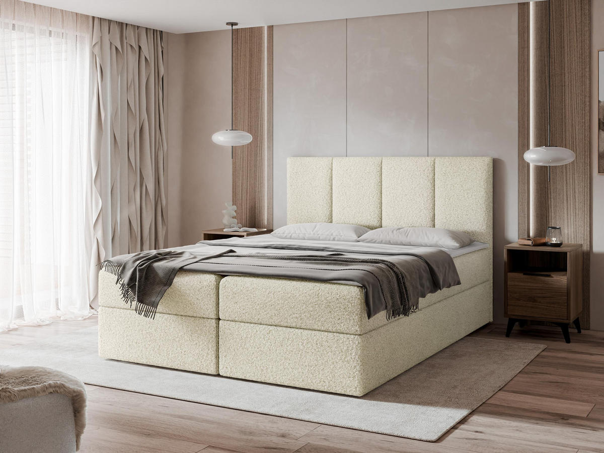 BOXBETT Rebos Boucle - H3 - Creme, Holz/Textil (180/200cm) - MIRJAN24