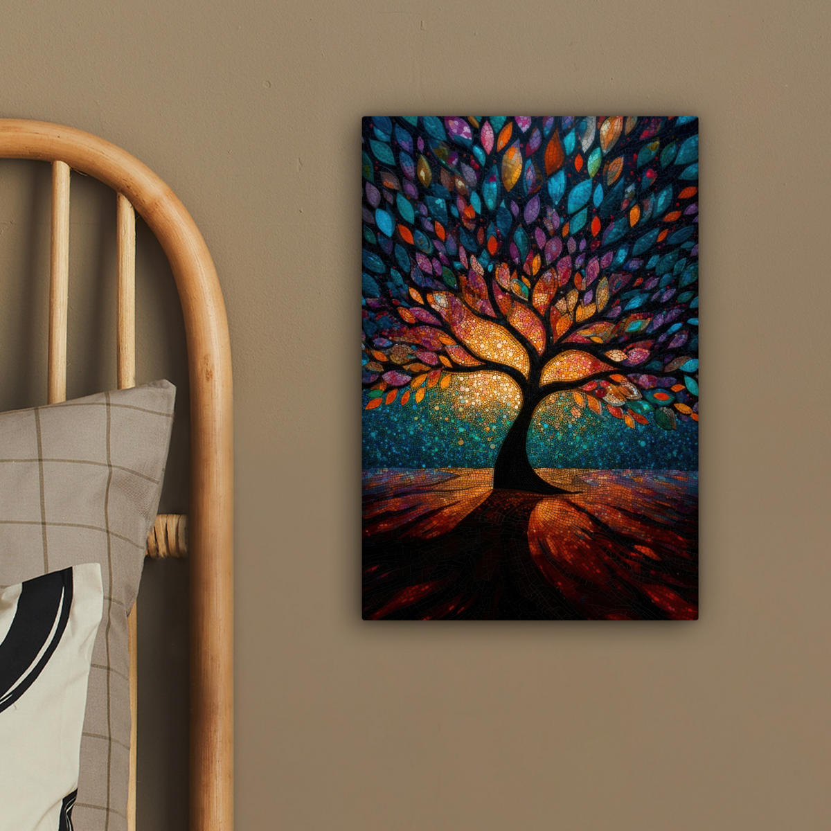 LEINWANDBILD Mosaik - Bunt - Baum - Äste Deko Wohnzimmer 20x30 cm - Multicolor, Textil (20/30cm) - MuchoWow