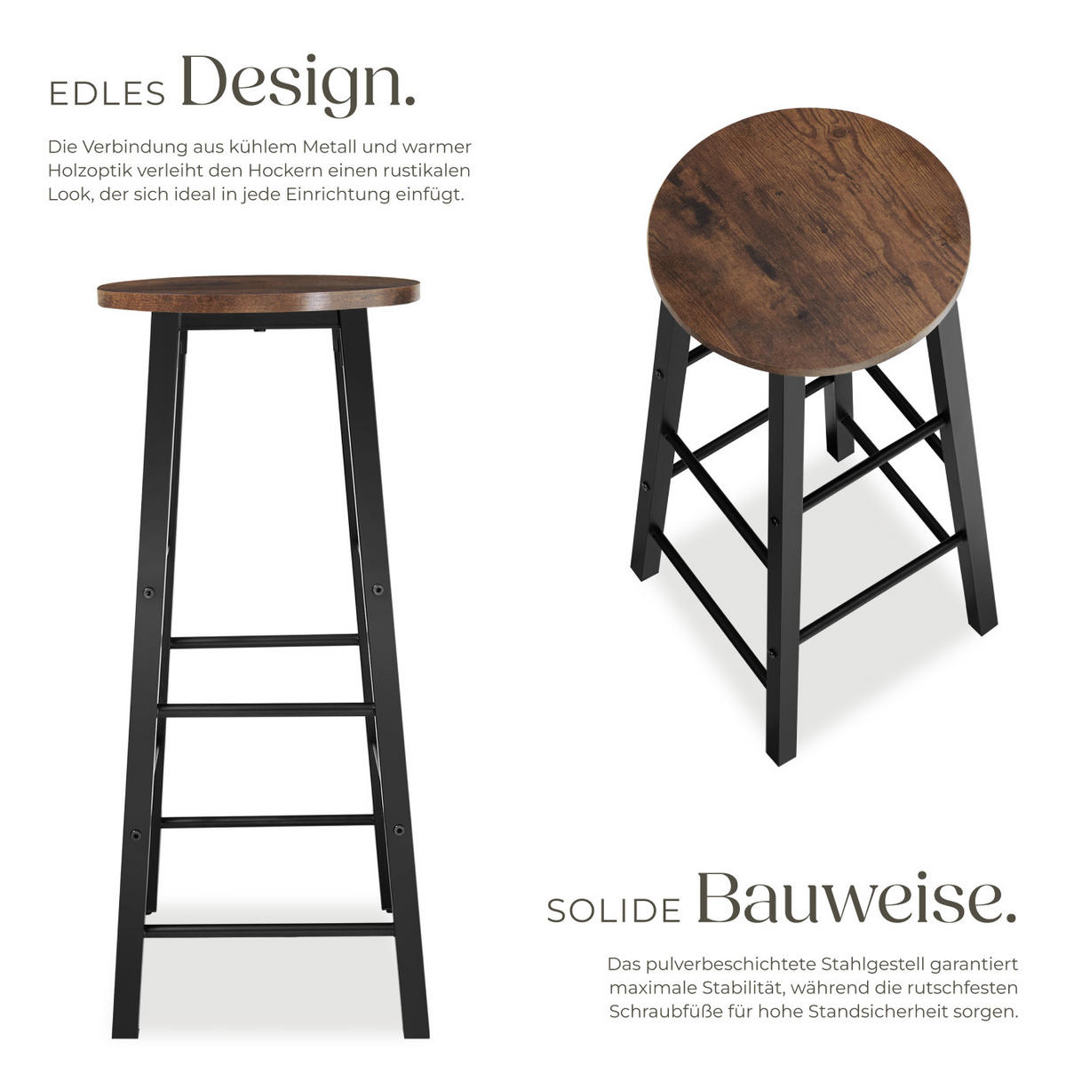 BARHOCKER 2er Set Keynes,Sitzhöhe 72,5 cm,Industrial Holz dunkel - Rostfarben, Holzwerkstoff (31/72.5/31cm) - tectake