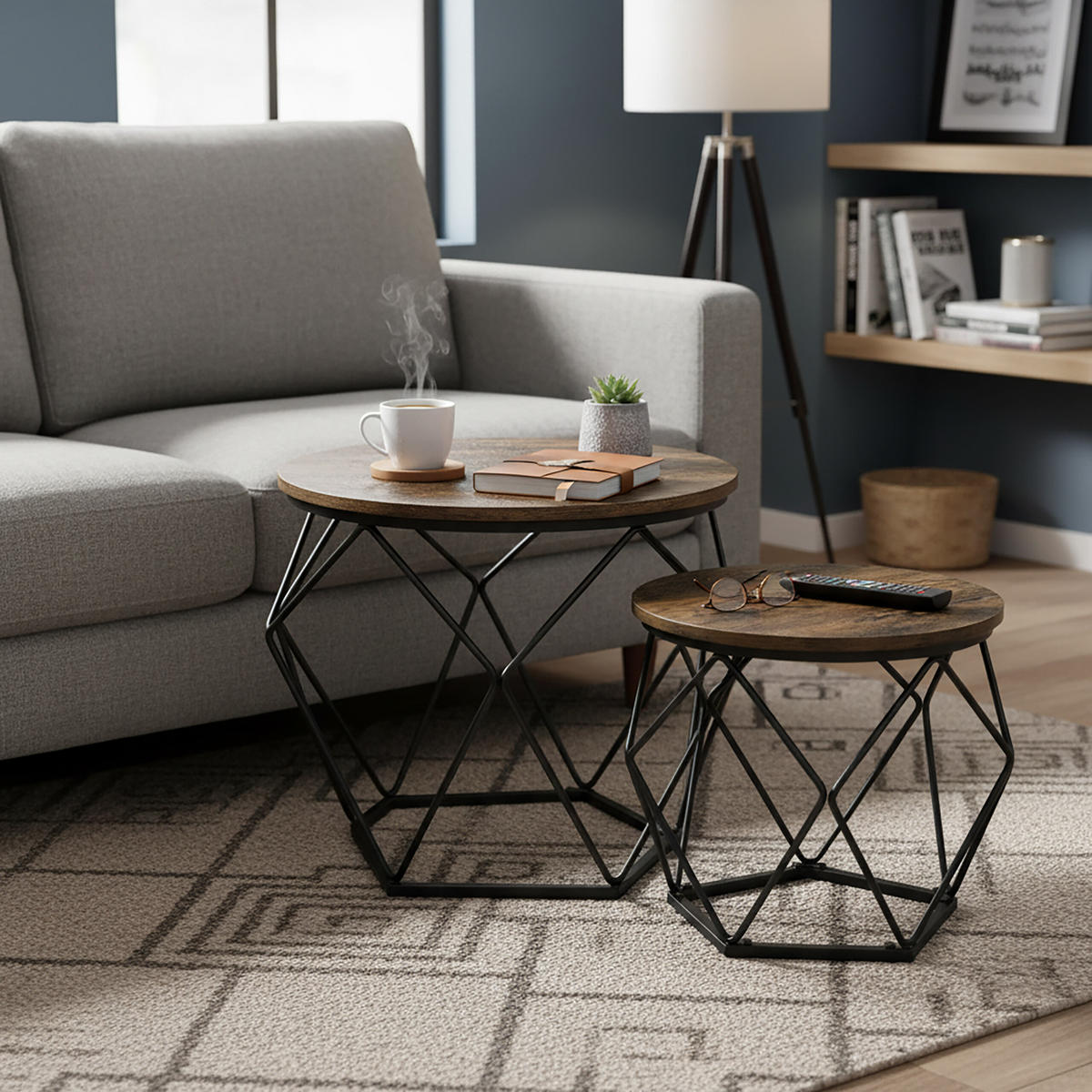 2-TLG.COUCHTISCH-SET - Multicolor, Holzwerkstoff/Metall (40/40/50cm) - Relaxdays