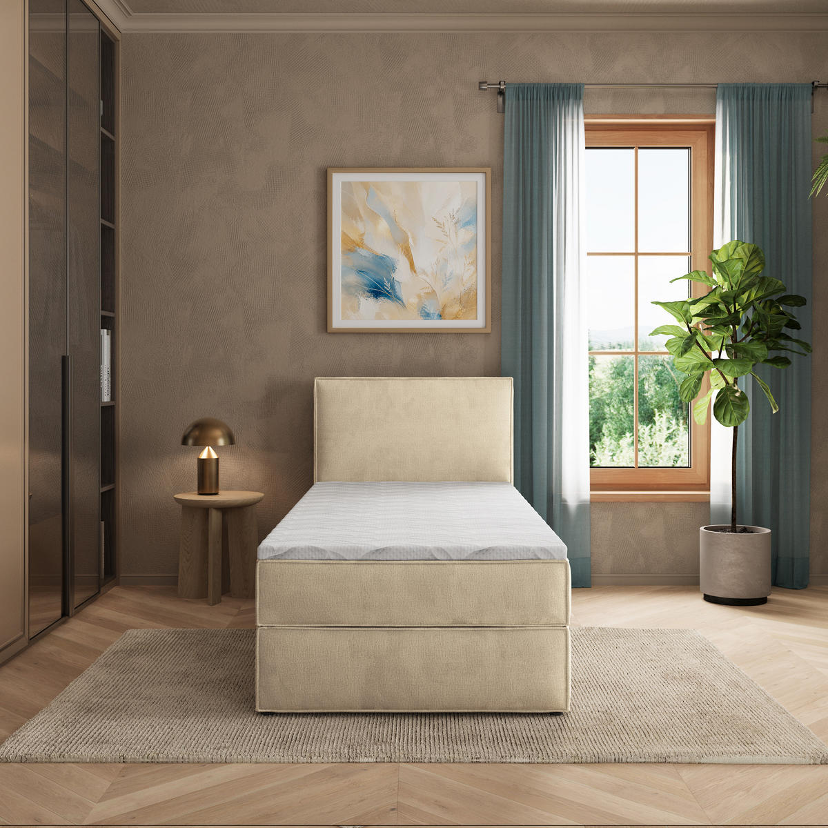 BOXBETT PELLIO 90x200 cm mit Matratze und Topper - Creme - Creme, Holz (90/200cm) - MASSENO