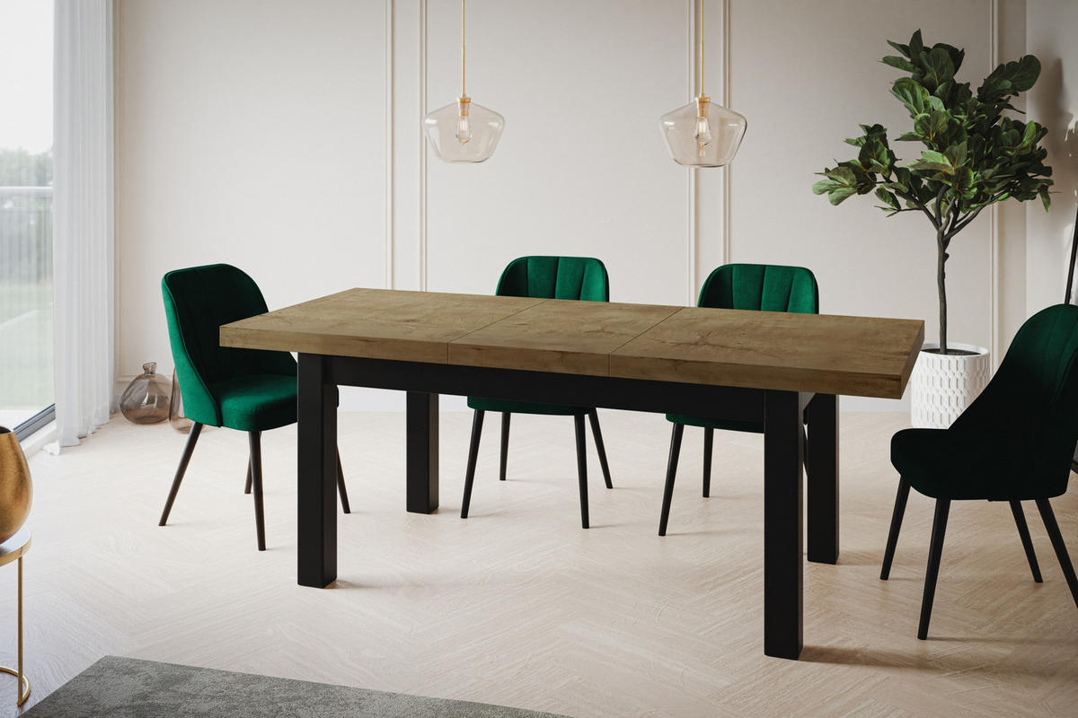 ESSZIMMERTISCH CLASSIC, ausziehbarer Tisch 120-160X80X78 cm, Farbe: LEFKAS, mit Holzbeinen in Farbe Schwarz - Dunkelbraun/Schwarz, Holzwerkstoff (120/80/78cm) - Alpi-Möbel
