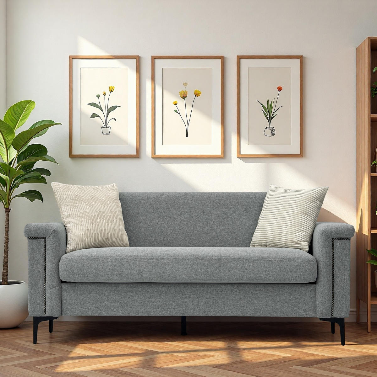2-SITZER Sofa Feinleinen Polyester mit Taschenfederkern und Metallfüßen 172/73.5/81.5 cm Hellgrau - Hellgrau, Textil (73.5/81.5/172cm) - Redom