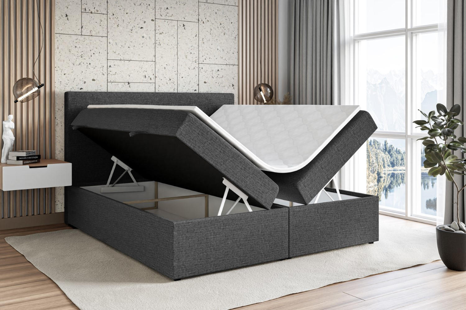 Thumbnail - Altdecor Boxbett, Dunkelgrau, Holzwerkstoff, Höhe ca. 20 cm, 180x200 cm, Schlafzimmer, Betten, Boxspringbetten