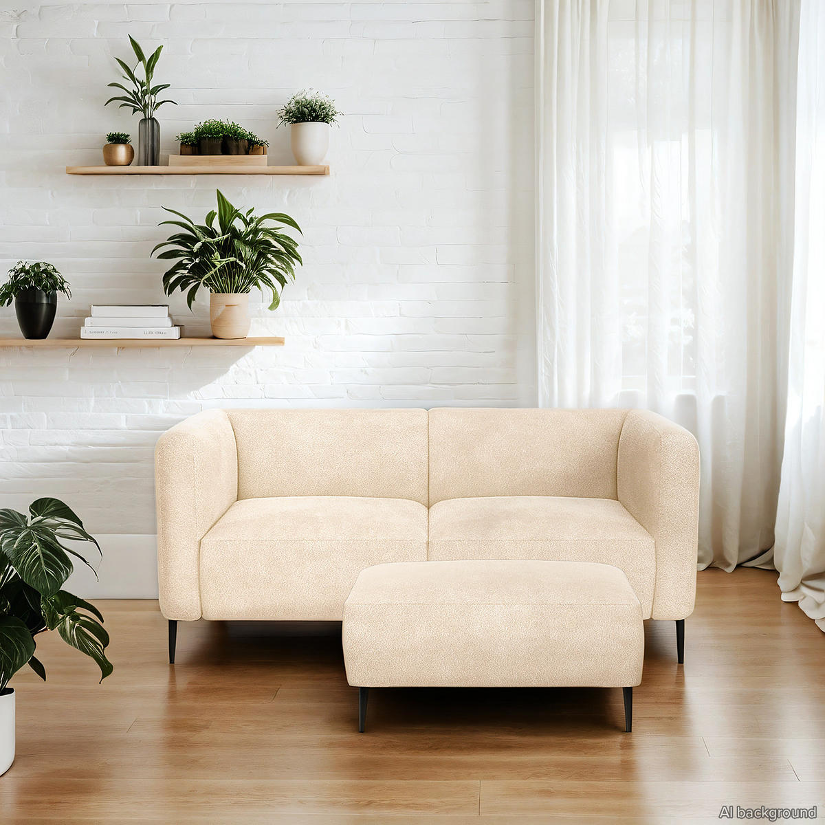 POLSTERHOCKER - Beige/Schwarz, Metall (90/45/60cm) - home24