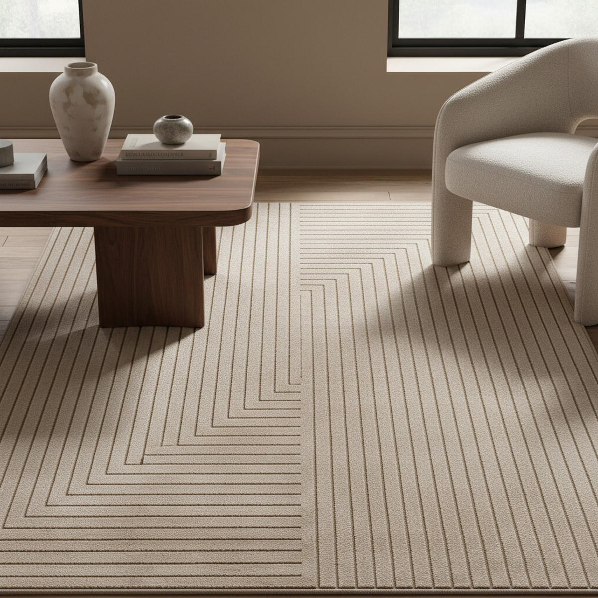 TEPPICH In-/Outdoor Kurzflor Skandinavisch Muster Polypropylen Terrasse Beige Rechteckig 120x170 - Beige, Textil (120/170cm) - KADIMA DESIGN