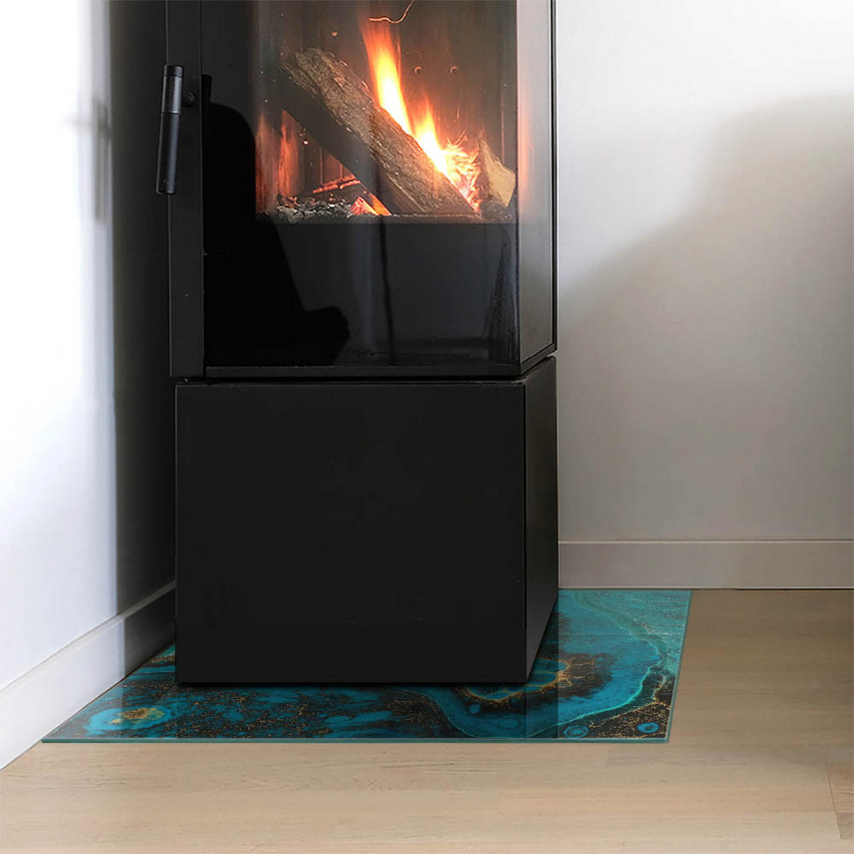 GLASPLATTE für Kamin 50x50 cm - Türkis, Glas (50/50/0.4cm) - TULUP