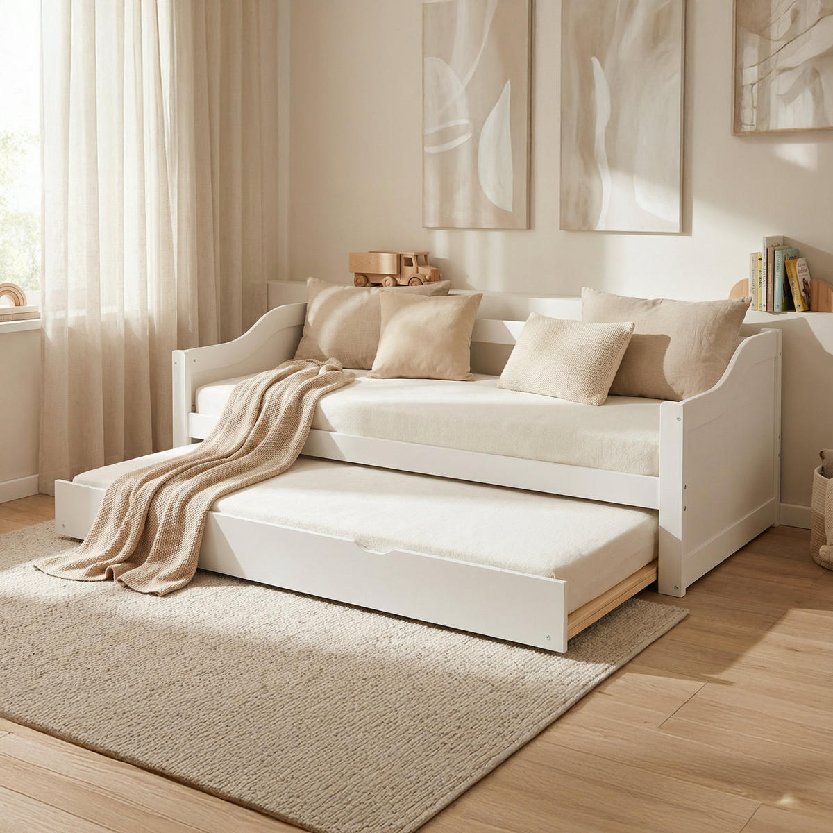 AUSZIEHBETT mit Matratze 90/200 cm Weiß - Weiß, Holz (90/200cm) - Homestyle4u