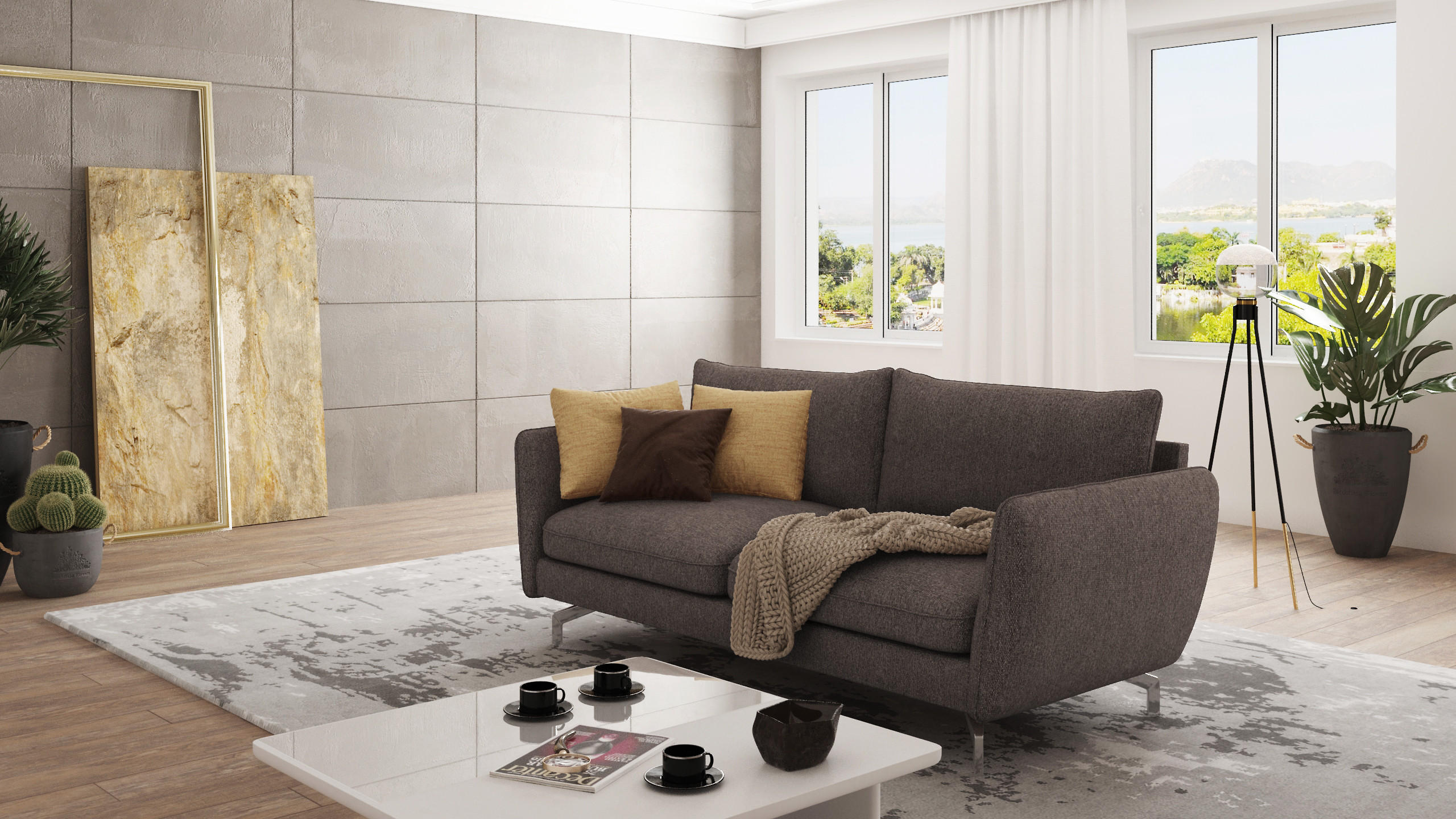 3-SITZER-SOFA Elou Braun - Khaki Microfaser - Chromfarben/Dunkelbraun, Holz/Textil (203/87/92cm) - S-Style Möbel