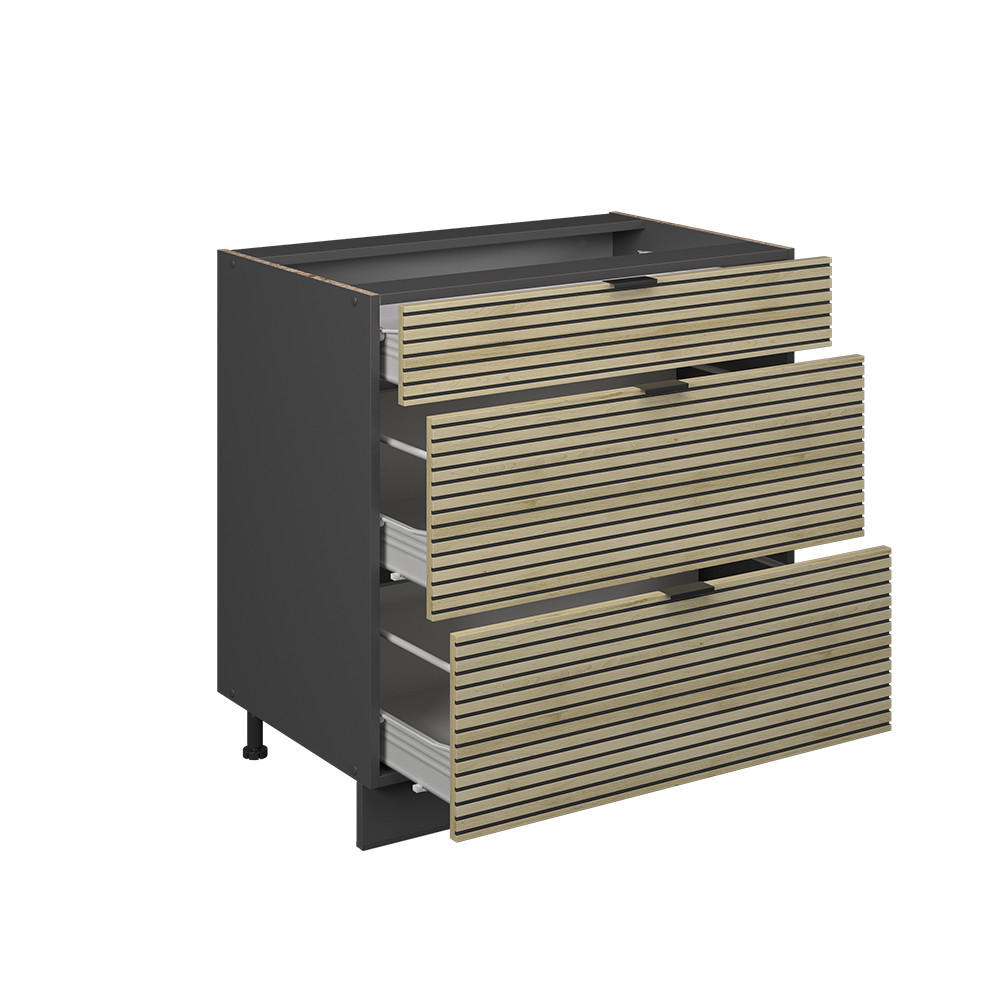 KÜCHENUNTERSCHRANK Fame-Line Eiche Paneel 80 cm mit 3 Schubladen, AP Marmor - Hellbraun/Anthrazit, Holzwerkstoff (80/82/60cm) - Vicco