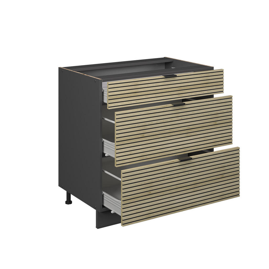 Thumbnail - Vicco Küchenunterschrank, Eiche, Anthrazit, Holzwerkstoff, 3 Fächer, 3 Schubladen, Rechteckig, 80x82x60 cm, Küchen, Küch...