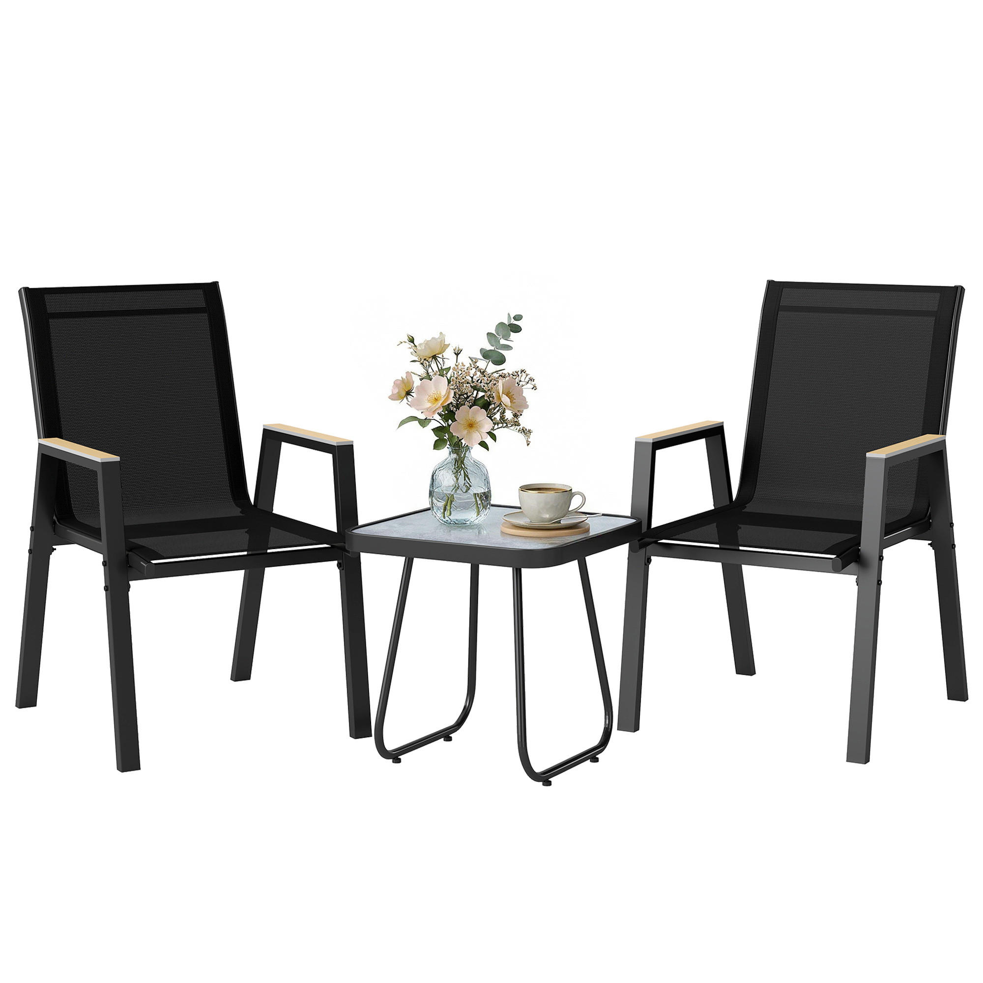GARTEN-BEISTELLTISCHSET Schwarz 3 Stück - Schwarz, Metall (70/55/90cm) - GiPP