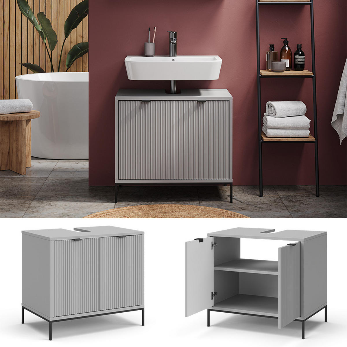 WASCHTISCHUNTERSCHRANK Eliza Grau 70 x 63 cm mit Türen - Grau, Holzwerkstoff (70/63/45.1cm) - Vicco