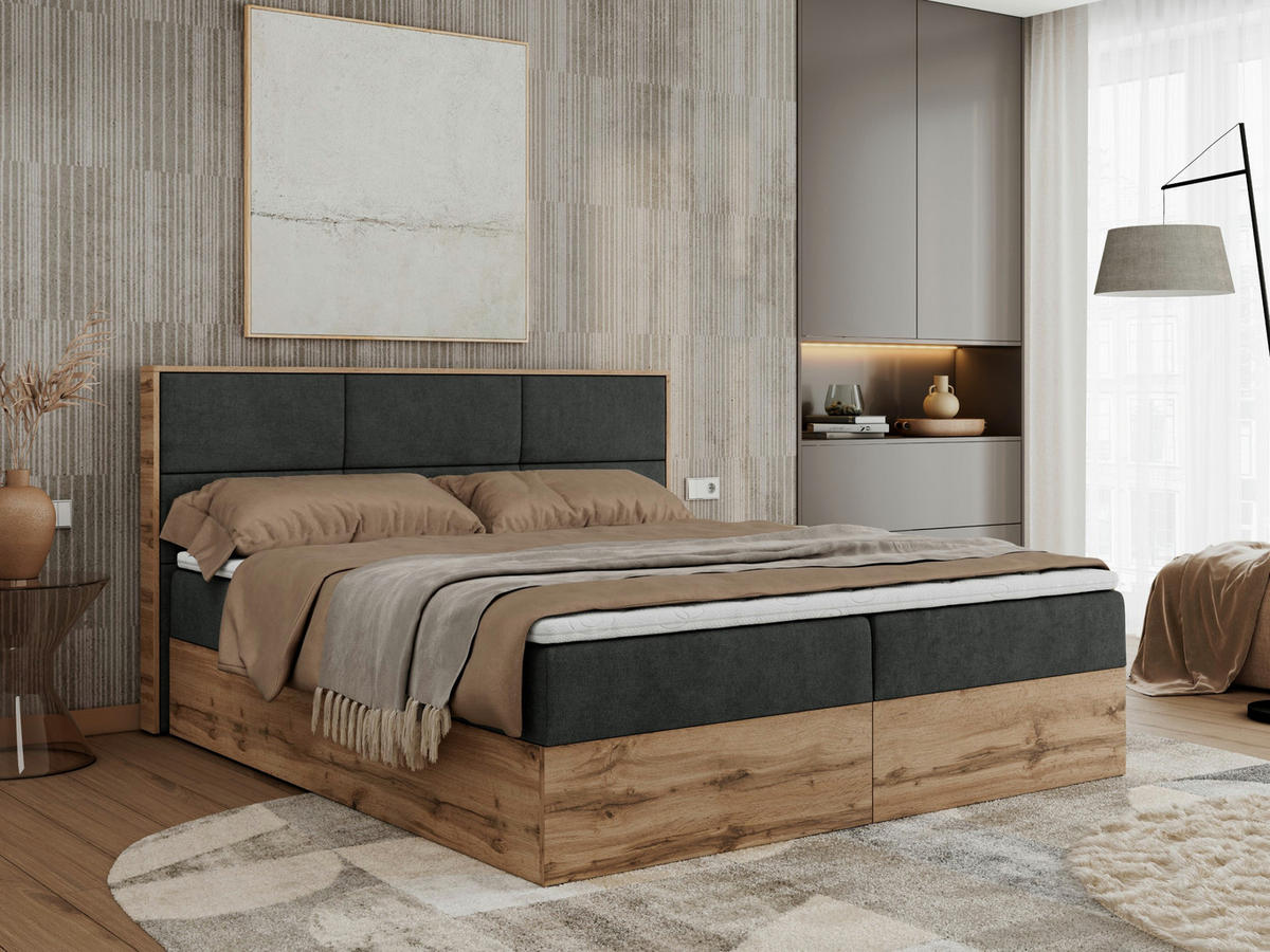 BOXBETT ALBERO 2 - 140/200 Dunkelgrau Struktur - H3 - Dunkelgrau, Holz/Textil (140/200cm) - MKS