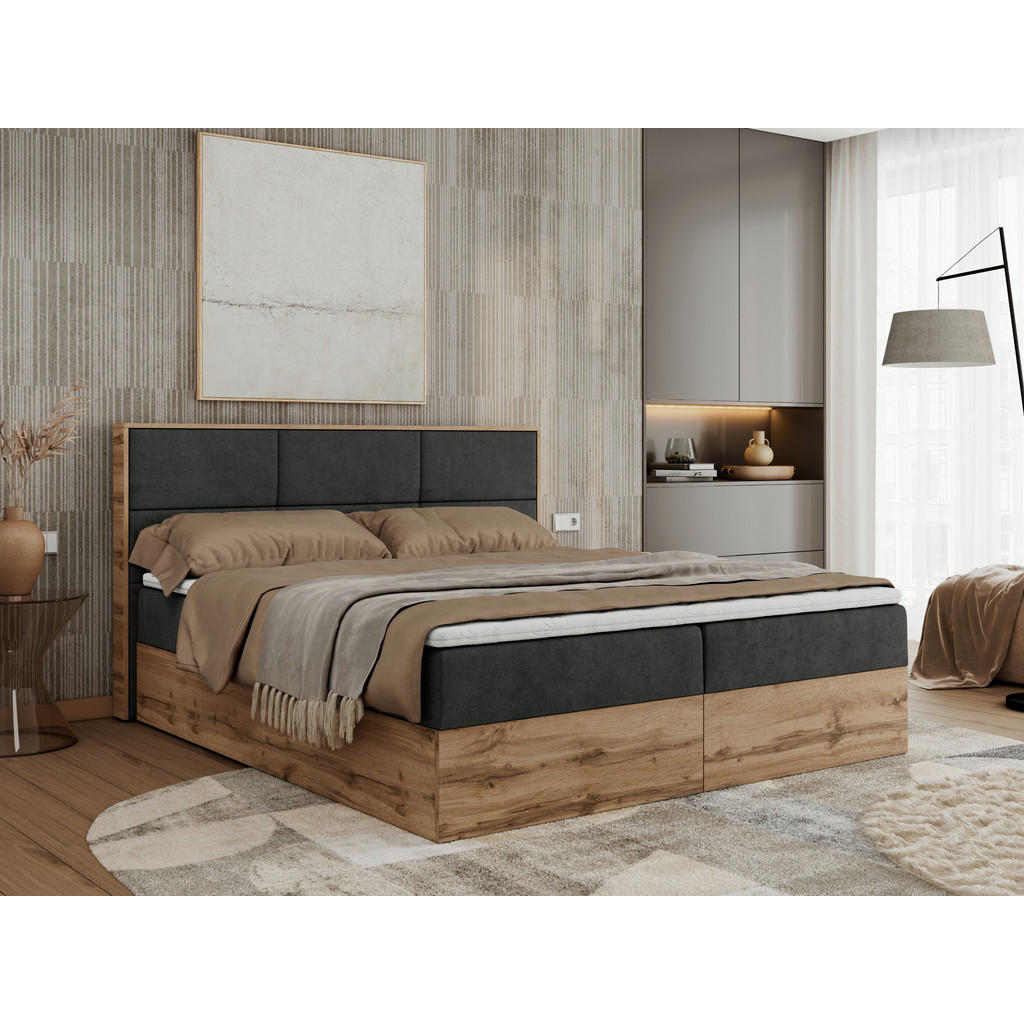 Thumbnail - MKS Boxbett, Dunkelgrau, Textil, 2-Sitzer, H3, 7-Zonen, Rechteckig, 180x200 cm, Schlafzimmer, Betten, Boxspringbetten