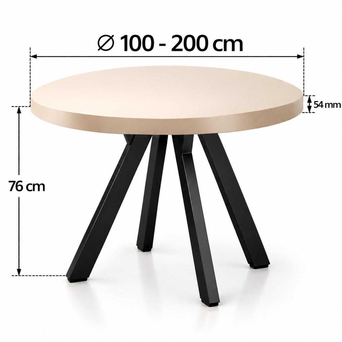 ESSTISCH rund ausziehbar 100/200/76 cm, Kaschmir, 54 cm Tischplatte + Y Metallgestell Schwarz - Kaschmir/Schwarz, Holzwerkstoff/Metall (100/200/76cm) - Damale Möbel