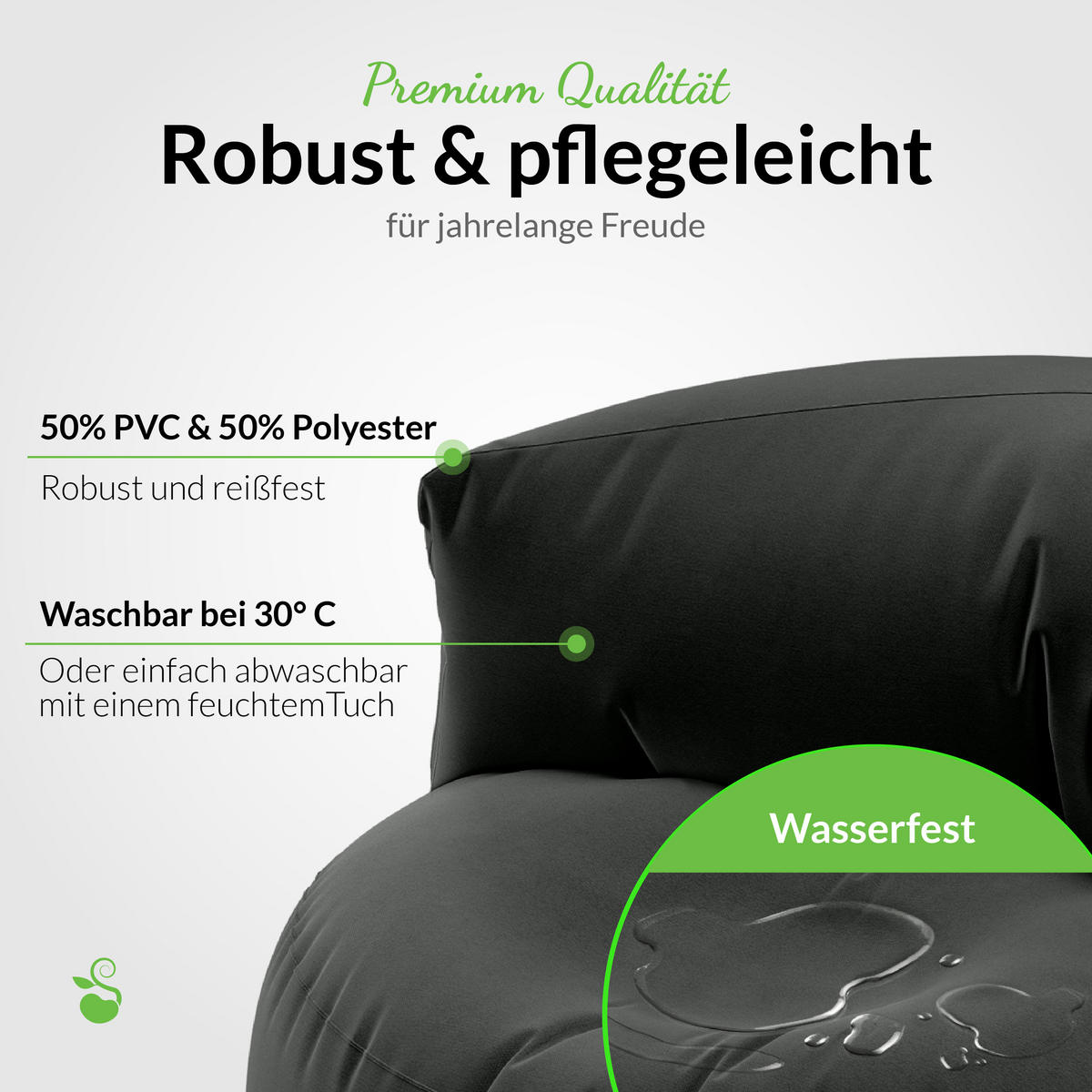 INDOOR OUTDOOR SITZSACK Lounge Sofa - Schwarz, Textil (90/50/50cm) - Green Bean