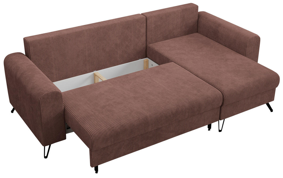 ECKSOFA Hugo Cord Braun - Schwarz/Braun, Textil/Metall (242/140cm) - MKS